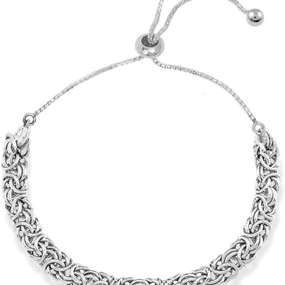Sterling Silver Bolo Bracelet Italian Handmade Byzantine Adjustable Chain Women - Picture 4 of 7